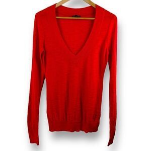 Express Women's Size M Deep Vneck Sweater‎ Bright Red Lightweight Cotton Blend